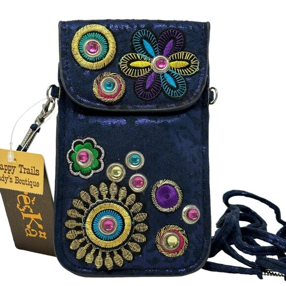 TRESKA Blue Mini Crossbody Bag Wristlet Floral Boho Studded NWT - Picture 2 of 6